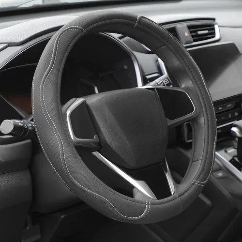 Vista 19 de Funda para volante de Auto Dynasty, protector de volante de auto de cuero de microfibra transpirable con patrón de agarre antideslizante, forro