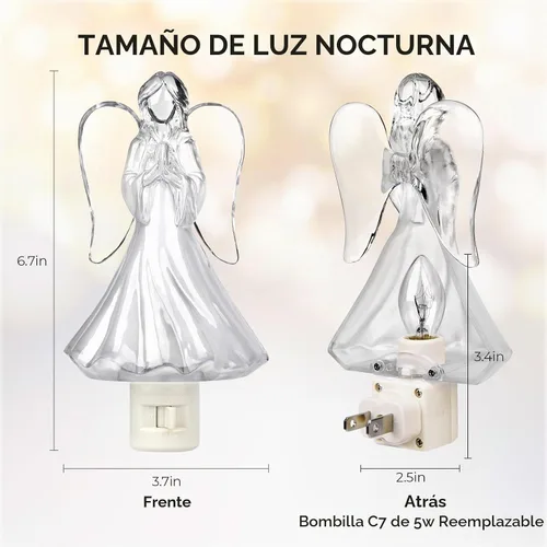 Vista 2 de 2 luces nocturnas de ángel rezando enchufables a la pared con bombilla C7 de 5 W, enchufe giratorio de 360 grados con interruptor