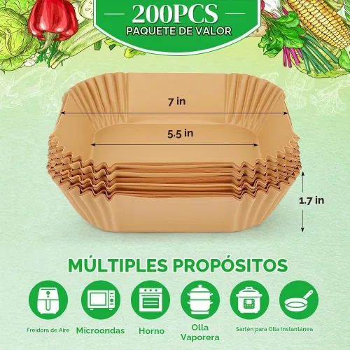 Vista 2 de BYKITCHEN 200 forros pequeños para freidora de aire de 5.5 pulgadas