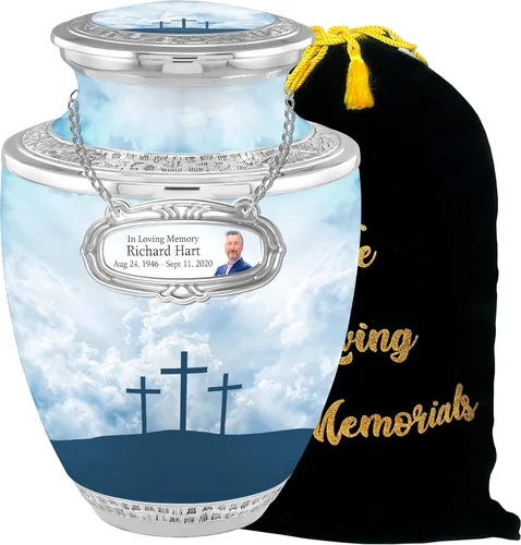Vista 10 de Urnas de cremación cruzadas personalizadas de medallón para cenizas de adultos, hombres y mujeres, urnas funerarias de 200 libras para cenizas