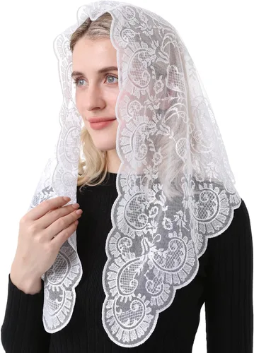 Vista 5 de católica misa capilla velo encaje cabeza cubriendo mujeres iglesia velo tamaño medio