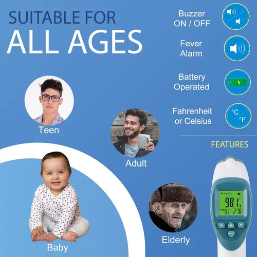 Vista 3 de Elate Termómetro de frente Termómetro digital infrarrojo sin contacto para adultos, niños y bebés con alarma de fiebre Grado médico