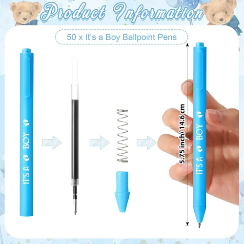 Vista 3 de Sintuff Juego de 50 Recuerdos de Baby Shower para Invitados 1 Letrero de Agradecimiento por Venir 50 Bolígrafos 50 Tarjetas de Agradecimiento