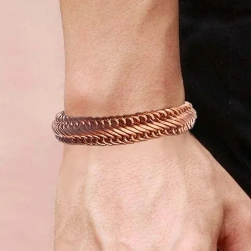 Vista 3 de Pulsera de eslabones de cadena pesada sólida de cobre puro para hombres y mujeres
