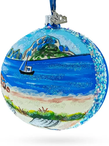 Vista 2 de Beach at Ibiza, España Bola de Vidrio Adorno de Navidad 4 Pulgadas