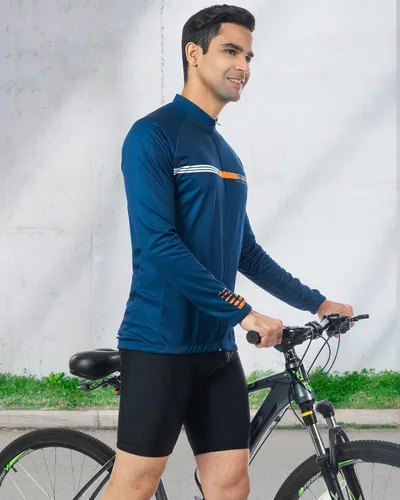 Vista 3 de ROTTO Camiseta de ciclismo para hombre, manga larga, línea simple, serie