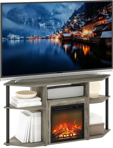 Vista 18 de Furinno Soporte clásico de TV de 70 pulgadas con chimenea, americano