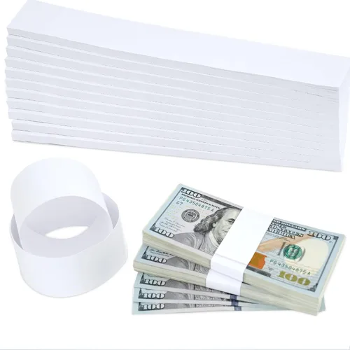 Vista 7 de PONNOR Paquete de 550 bandas de dinero en blanco natural kraft marrón para efectivo, correas autoadhesivas para monedas, para envoltorios