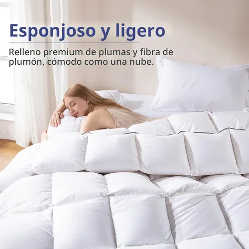 Vista 3 de DOWNCOOL Edredón de plumas tamaño matrimonial, relleno de edredón esponjoso