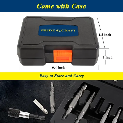 Vista 7 de PRIDE&CRAFT Juego de 15 extractores de tornillos, extractor de pernos fácil de sacar y kit de brocas de mano izquierda de cobalto de acero HSS