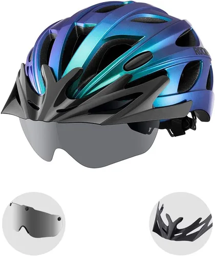 Vista 8 de ROCKBROS - Casco de bicicleta para hombres y mujeres adultos con ajuste sugerido de 58-65cm, gafas magnéticas desmontables y visera solar, ligero