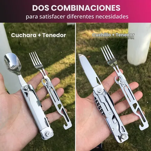 Vista 3 de Juego de utensilios de camping 6 en 1 con estuche plegable tenedor