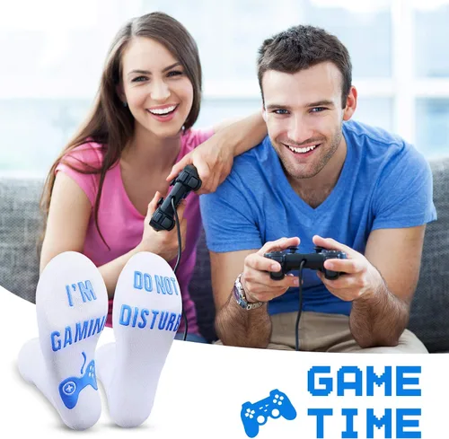 Vista 5 de QAPIZM Calcetines para juegos "No molestar, estoy jugando", ideas de regalo para hombres, día de San Valentín, niños, niños, calcetines