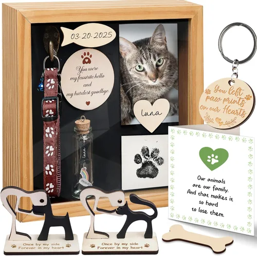 Vista 10 de vinatimes Caja de sombra de regalo conmemorativo para mascotas de 8.6 pulgadas, soporte para collar negro, marco de fotos, kit de tinta de pata