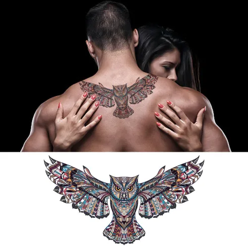 Vista 4 de Tatuajes grandes falsos temporales para hombres, mujeres y adolescentes, VIWIEU 3D realista para niñas, tatuajes temporales, 5 hojas, tatuajes