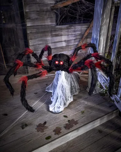 Vista 4 de Spirit Halloween 21 pulgadas LED rojo y negro saltando araña animatrónica, multicolor