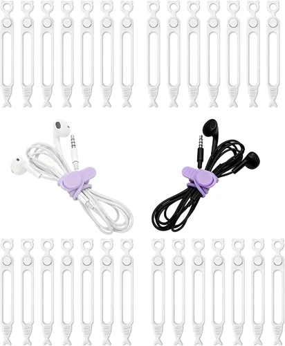 Vista 10 de 28 piezas de bridas de cable de silicona reutilizables, correas de organizador de cable púrpura para cable de carga, cables de computadora