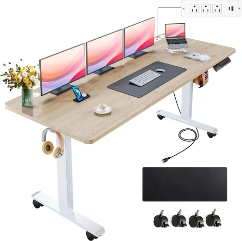 Vista 18 de farexon - Escritorio de pie de 48 x 24 pulgadas, escritorio eléctrico de altura ajustable con estación de carga, escritorio para trabajar de pie