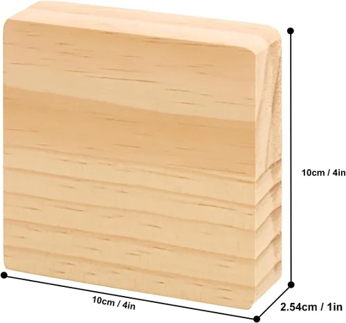 Vista 2 de Paquete de 25 bloques de madera sin terminar para manualidades, bloques cuadrados de madera de 4 x 4 x 1 pulgada, tableros de madera de pino prémium