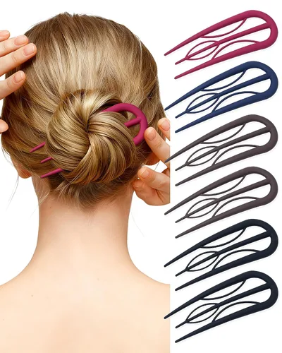 Vista 12 de AWAYTR 6 horquillas de pelo francés, tenedor en forma de U para mujeres Ámbar