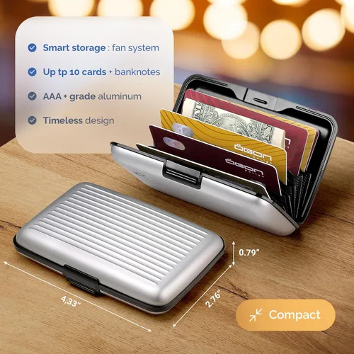 Vista 11 de ÖGON -DESIGNS- Portatarjetas de aluminio, protección RFID contra fraude y desmagnetización, billetera compacta, funda inteligente modelo STOCKHOLM V1