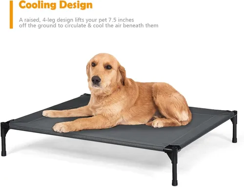 Vista 10 de Giantex Cama elevada para perros con toldo extraíble, cuna elevada portátil para mascotas, cama refrescante para perros para camping, playa, césped