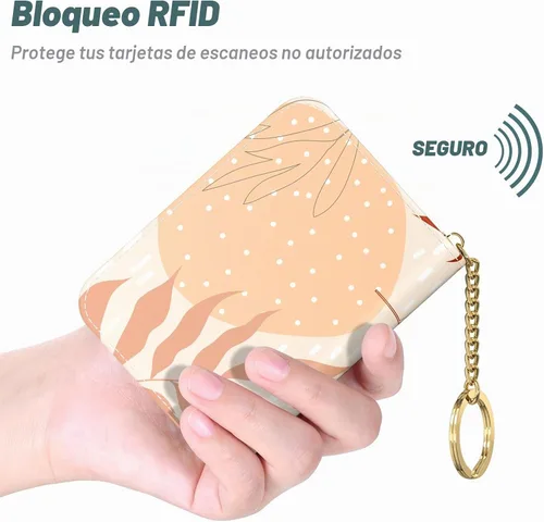 Vista 4 de Nipichsha Tarjetero para Tarjetas de Crédito, Tarjetero Pequeño de RFID para Mujeres, Tarjetero de Cuero Delgado, Modas Hoja de arte abstracto