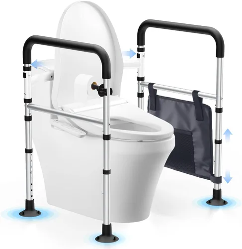 Vista 10 de WHLICKS Asiento elevado para inodoro con asas – Asiento elevado de ancho ajustable, cómodos elevadores de asiento de inodoro acolchados