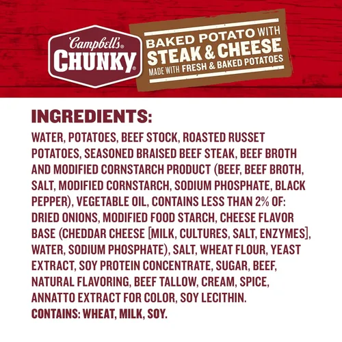 Vista 3 de Campbell's Chunky Sopa de papa al horno con bistec y queso, lata de 18.8 onzas