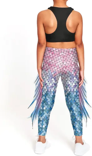 Vista 3 de Mermaid Leggings for Girls Fish Scale Printing Yoga Pants Halloween Costume Tights Mermaid Birthday Outfit