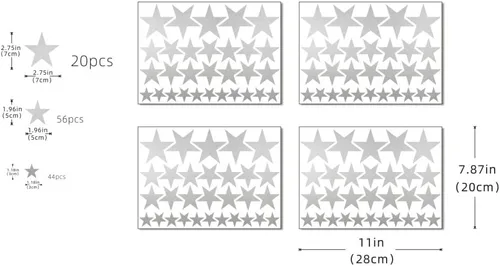 Vista 7 de Calcomanías de vinilo con diseño de estrellas para cuarto de bebé, dormitorio, habitación de niños o niñas, sala de juegos, aula, sala de estar Plata