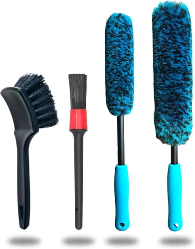 Vista 11 de oesee Juego de 4 cepillos profesionales para ruedas de mango largo para limpiar ruedas y neumáticos, 2 cepillos de limpieza de ruedas suaves