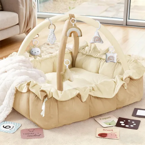 Vista 13 de Mallify Gimnasio de felpa 5 en 1 para bebés, tapete de juego para bebés, gimnasio convertible para bebés con manta y 6 juguetes, tapete