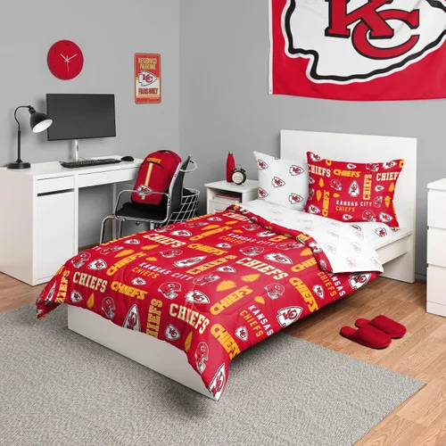 Vista 16 de FOCO Juego de ropa de cama unisex para adultos con logotipo del equipo de la NFL, sábanas y fundas de almohada, juego de ropa de cama de 5 piezas
