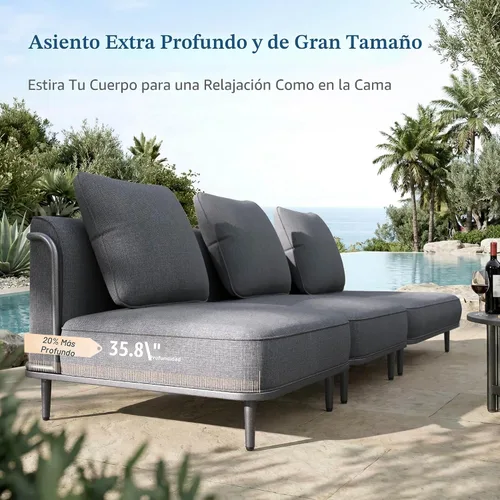 Vista 6 de SUNSHINE VALLEY Juego de muebles de metal para patio, muebles modulares de exterior, 6 sofás individuales, 1 sofá de gran tamaño, juego de mesa