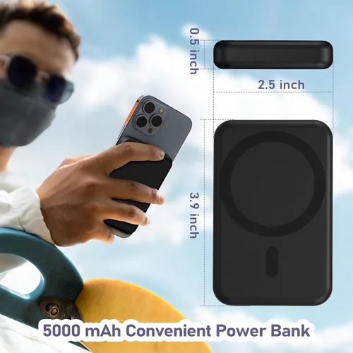 Vista 9 de Smtcsl Estación de Carga Inalámbrica 3 en 1: Soporte de Cargador de Banco de Energía Extraíble de 5000mAh para Teléfono/Reloj/Air Pods - Paquete
