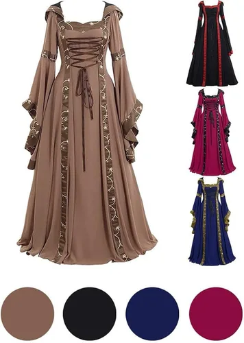 Vista 3 de Gothic Clothing Women, Gothic Dress for Women with Corset Ball Gown with Hood Halloween Medieval Costume
