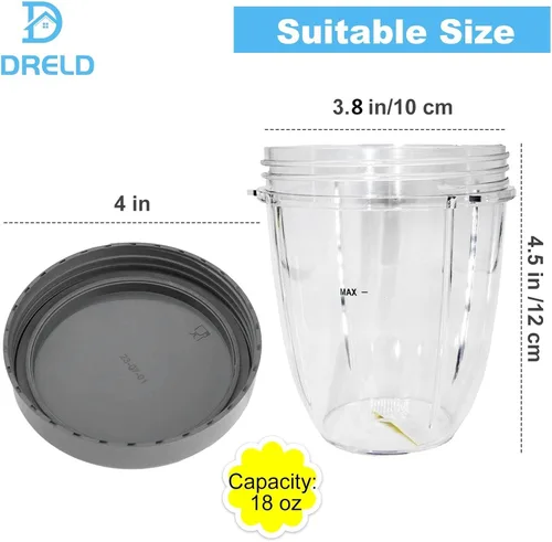 Vista 3 de Vasos de licuadora de repuesto para licuadora Nutribullet de 18 onzas con tapa, compatible con Nutribullet 600 W 900 W licuadora exprimidor