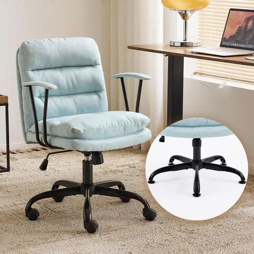 Vista 14 de VINGLI Silla de escritorio acolchada blanca con/sin ruedas, base doble, reposabrazos removibles, silla giratoria ajustable y cómoda para Blanco