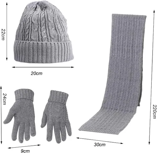 Vista 2 de The Fellie Conjunto de guantes de bufanda de invierno para mujer, gorros de punto, bufanda cálida, guantes térmicos 3 en 1