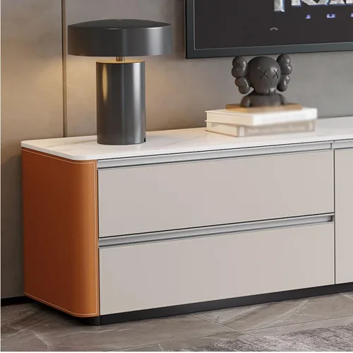 Vista 4 de Tv Stand TV Stand Home Audio-Visual Cabinet Living Room Entertainment Center Leather Storage Cabinet Cream Style Floor Cabinet Tv Consoles for
