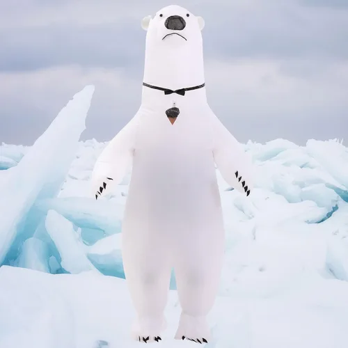 Vista 2 de IRETG Disfraz de oso polar para adultos disfraz inflable de oso blanco inflado vestido de lujo divertido oso de mar traje de fiesta Navidad