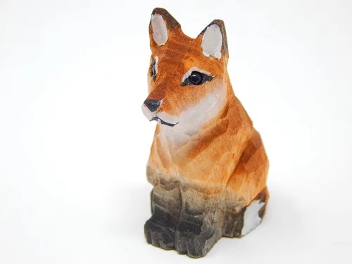 Vista 2 de Selsela Figura colgante de madera de zorro rojo, decoración tallada a mano
