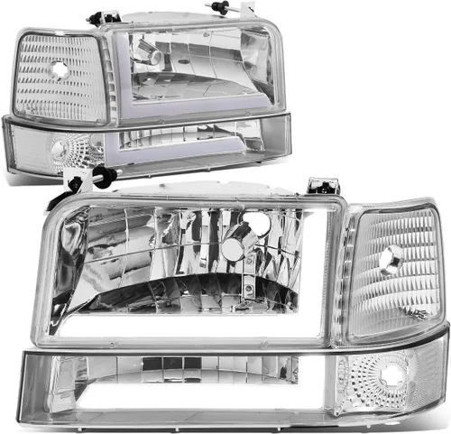 Vista 8 de DNA MOTORING Par de faros delanteros de barra de luz LED dual compatibles con 92-96 F150 F250 F350 Bronco, negro/ámbar, HL-LB-F15092-6P-BK-AM