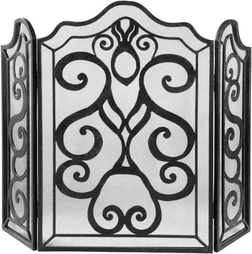 Vista 4 de Protector de pantalla para chimenea extra alto de 36.6 in, puerta de hierro forjado resistente para combustión de leña/carbón, 3 paneles