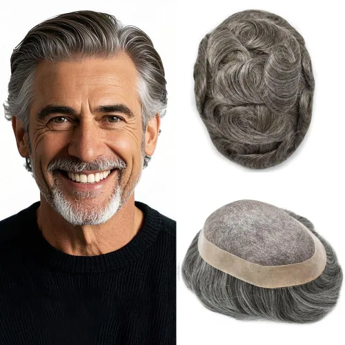 Vista 70 de Durable Fine Mono Toupee Hair Pieces para hombres Sistema de reemplazo de pelo para hombre Toupee pelo humano real protesis capilar para hombre 6x8