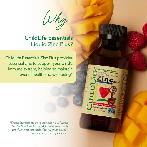 Vista 3 de ChildLife Essentials Liquid Zinc Plus para niños y niños pequeños, suplemento líquido, gluconato de zinc y cobre para apoyo inmunológico, minerales