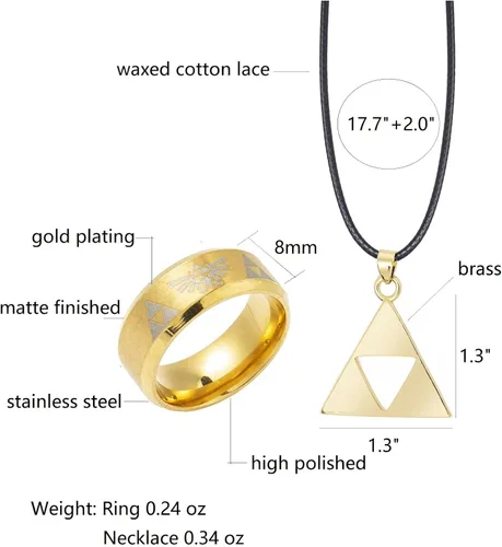 Vista 7 de Winssigma Anillo trifuerza de la leyenda de Zelda, collar con símbolo de Zelda, joyería de cosplay para fanáticos, Metal, No es una piedra preciosa