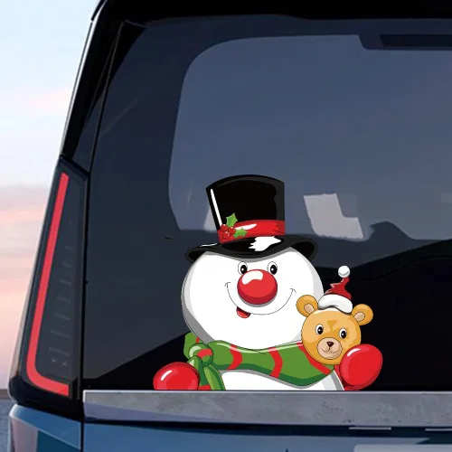 Vista 64 de Pegatina Navideña de Papá Noel Asomado, Lindas Pegatinas de Venado y Muñeco de Nieve para Ventana, Adhesivos para Parachoques de Coche, Adornos