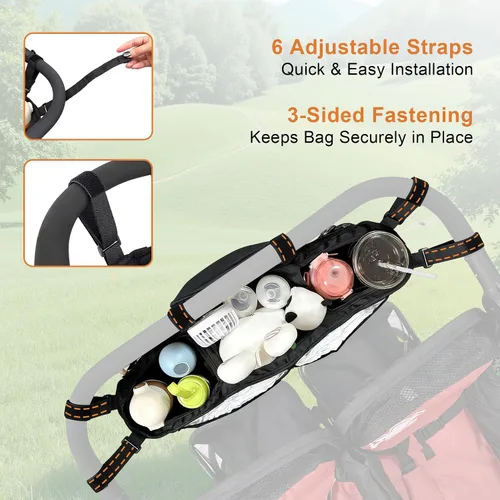 Vista 6 de Organizador de cochecito doble para Bob Duallie y Baby Jogger City Mini GT2, carrito doble para cochecito con 2 bolsillos aislados y bolsa
